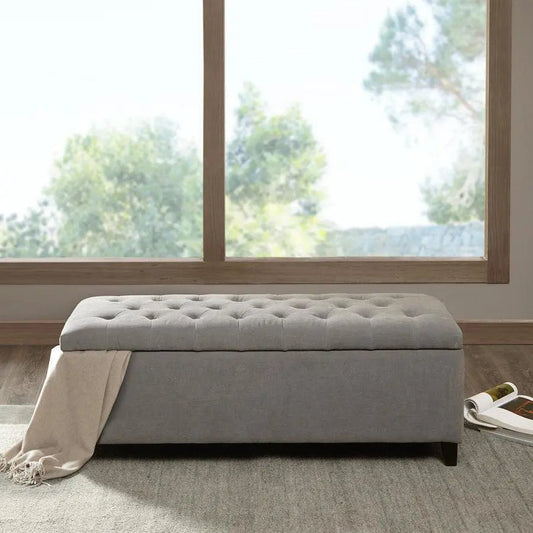 Shandra Tufted Top Storage Bench Gray