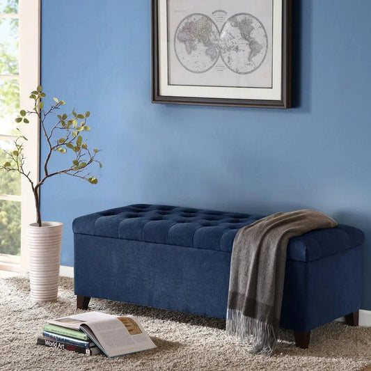 Shandra Tufted Top Storage Bench Navy