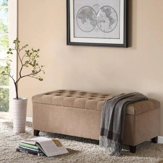 Shandra Tufted Top Storage Bench Sand