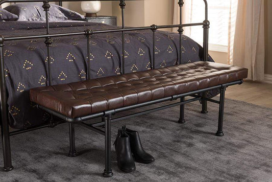 Zelie Rustic and Industrial Brown Faux Leather Upholstered Bench
