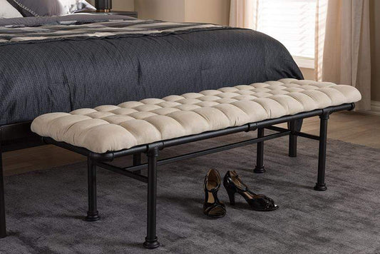 Zelie Rustic and Industrial Light Beige Fabric Upholstered Bench