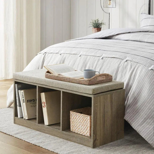 Zeus Cube Organizer Storage Bench With Cushion Gray