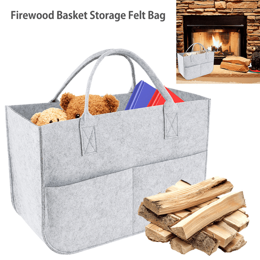 ZTOO Firewood Basket Storage Felt Bag Wood Log Carrier Shopping Bag Magazine Rack Basket with Handle Grey Wood Toys Newspaper Furniture > Cabinets & Storage > Magazine Racks ZTOO Gray-FBA-2pcs